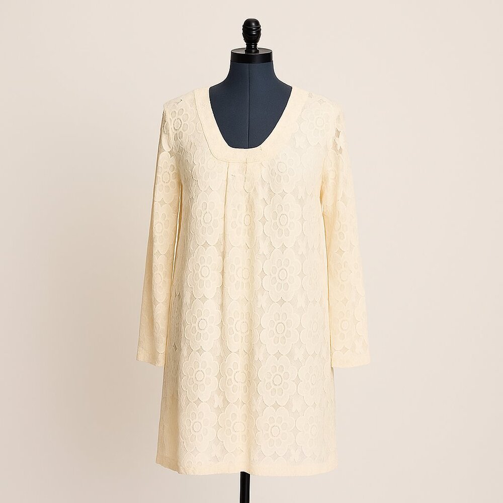 Stylus Cream Floral Lace Dress | Size XL | Romantic 2-Piece Lined Overlay – NWT